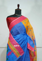 Vibrant blue - Nadhiya Mam Inspired Soft Linen Cotton Saree